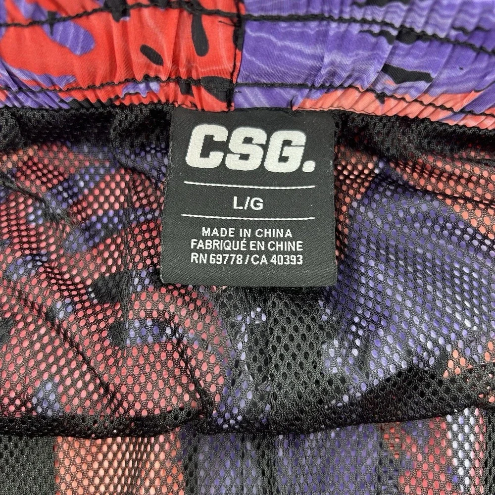 CSG Mens L Tropical Leaf Print Swim Trunks Volley Shorts Drawstring Beach Island